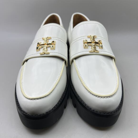 Tory Burch Mini Everly Chunky Loafers Women Size 8 M White Leather Platform NEW - Picture 2 of 8